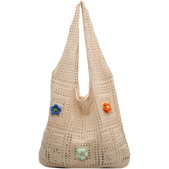 Kukuzhu Crochet Tote Bag Mesh Beach Bag Large Hobo Shoulder Bag Woven Handbag Fairy Aesthetic Knit Bag Y2k Crochet Beach Bag