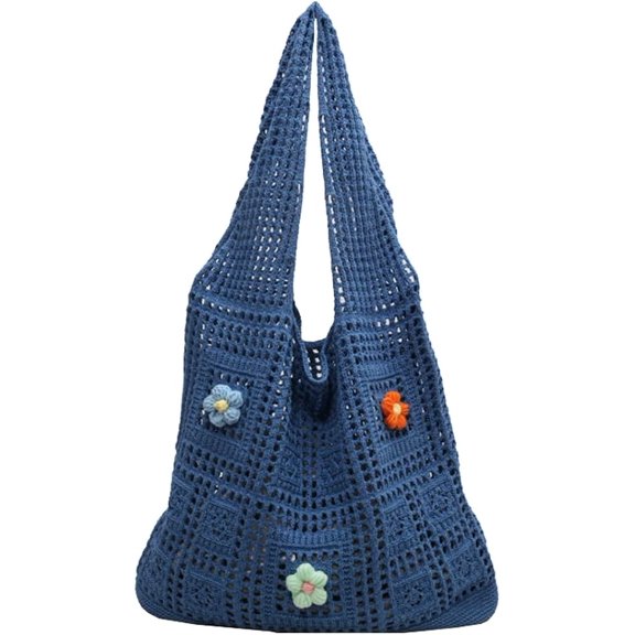 Kukuzhu Crochet Tote Bag Mesh Beach Bag Large Hobo Shoulder Bag Woven Handbag Fairy Aesthetic Knit Bag Y2k Crochet Beach Bag
