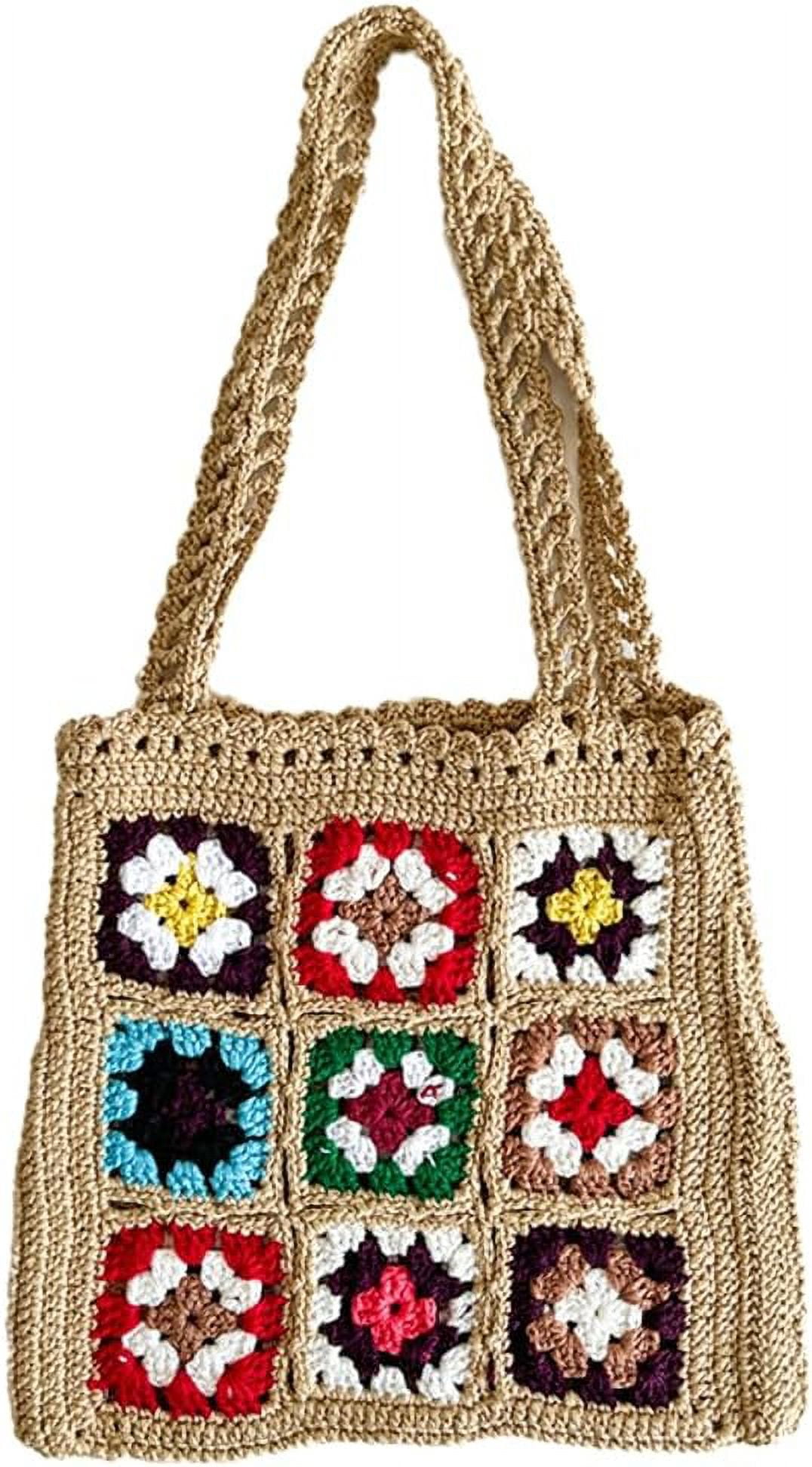 Kukuzhu Crochet Tote Bag for Women Cute Floral Knitted Shoulder Bag Aesthetic Fairy Y2k Woven Beach Shopping Bag Vocation