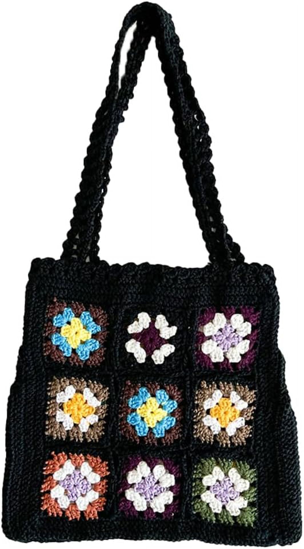 Kukuzhu Crochet Tote Bag for Women Cute Floral Knitted Shoulder Bag Aesthetic Fairy Y2k Woven Beach Shopping Bag Vocation