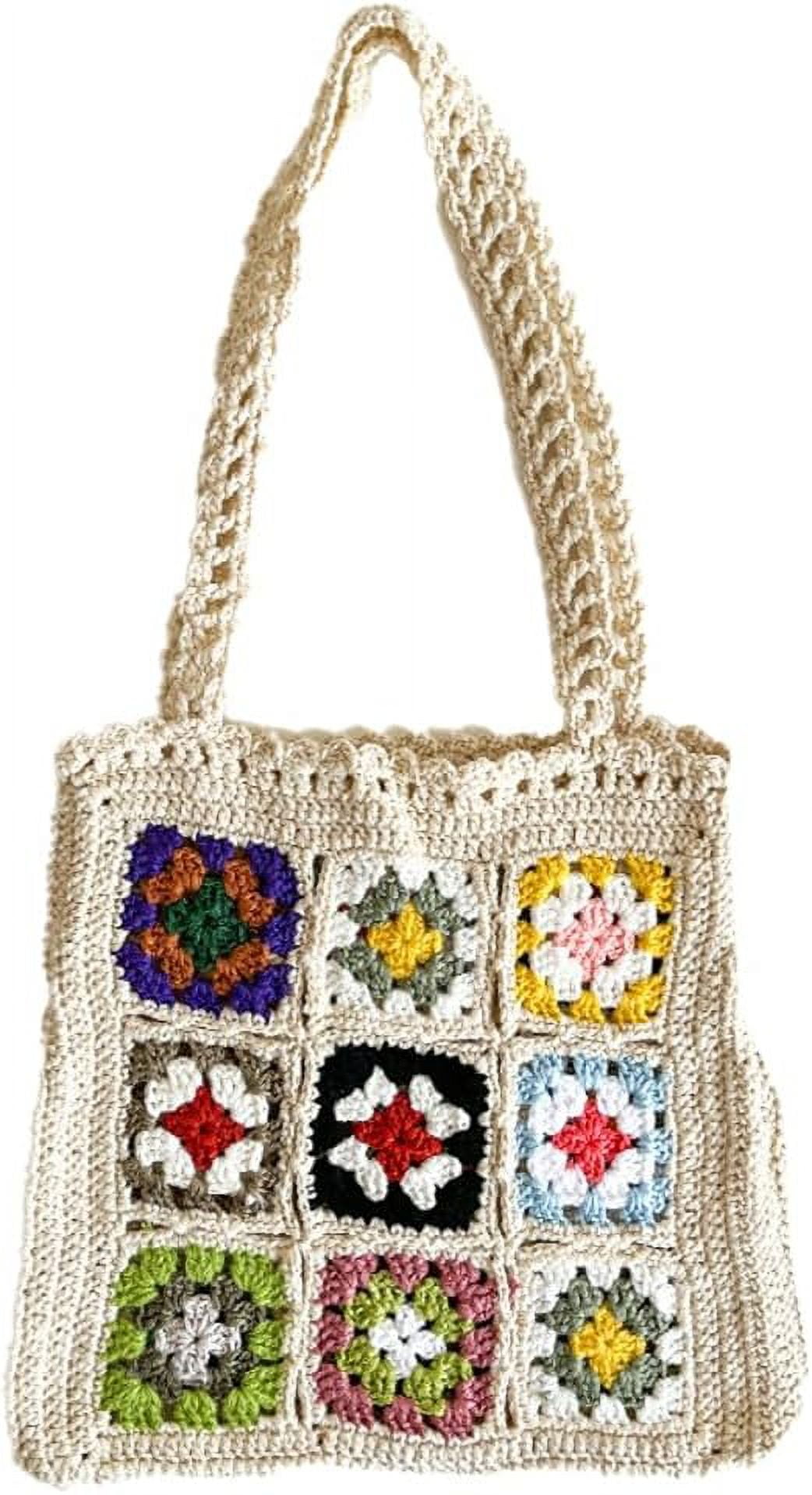 Kukuzhu Crochet Tote Bag for Women Cute Floral Knitted Shoulder Bag Aesthetic Fairy Y2k Woven Beach Shopping Bag Vocation
