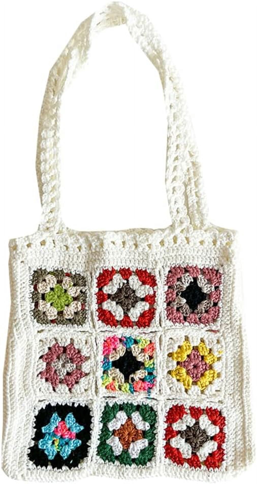 Kukuzhu Crochet Tote Bag for Women Cute Floral Knitted Shoulder Bag Aesthetic Fairy Y2k Woven Beach Shopping Bag Vocation