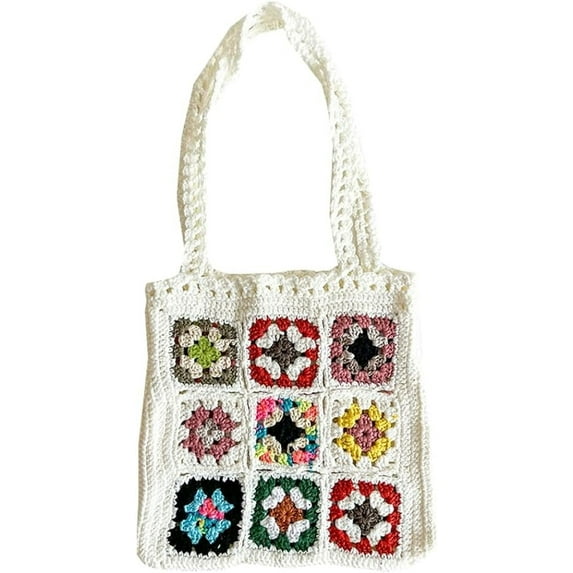 Kukuzhu Crochet Tote Bag for Women Cute Floral Knitted Shoulder Bag Fairy Y2k Woven Beach Shopping Bag Vocation