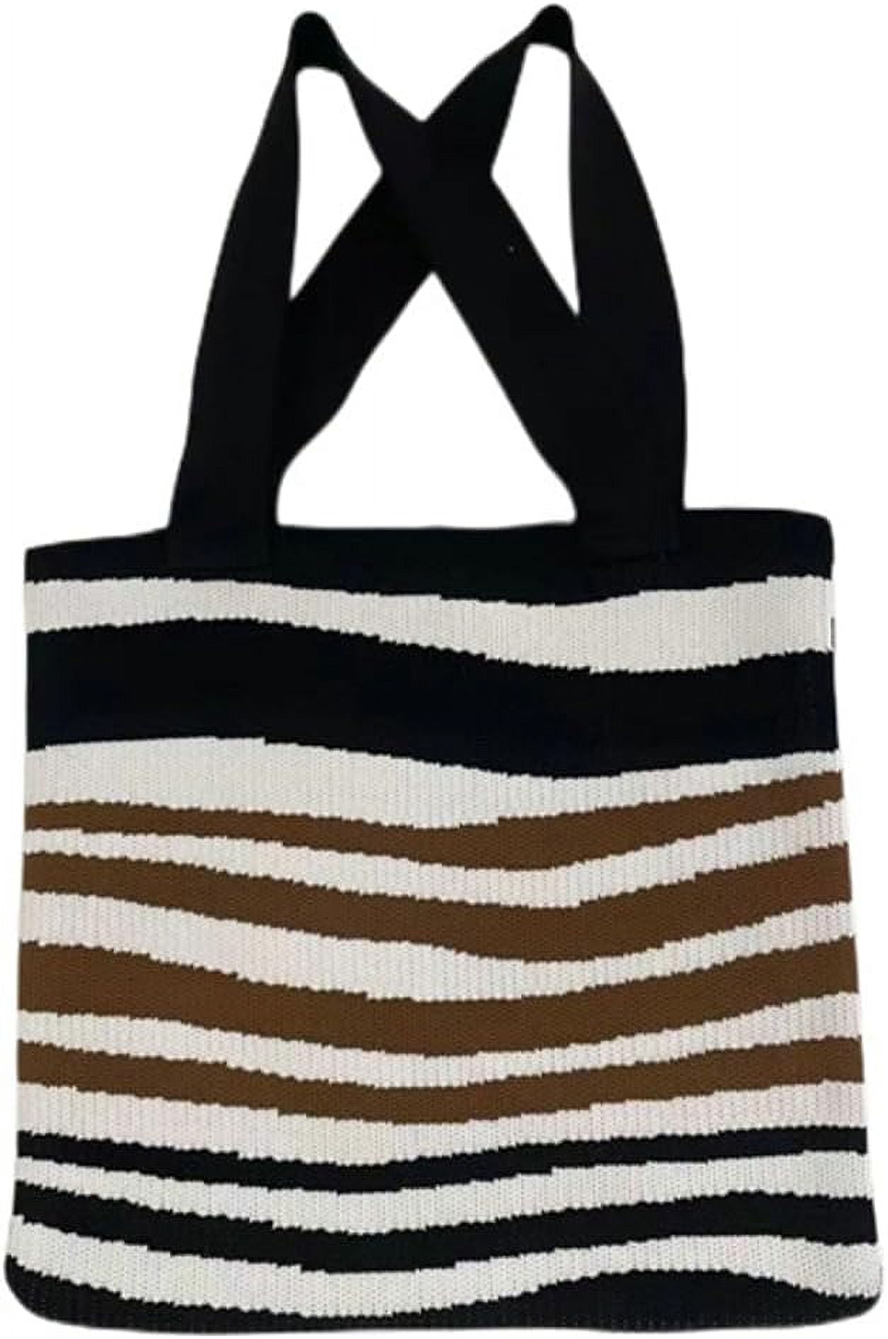 Kukuzhu Crochet Tote Bag for Women Small Cute Stripe Knitted Bag Colorful Pouch Aesthetic Knit Purse Hand Shoulder Bag