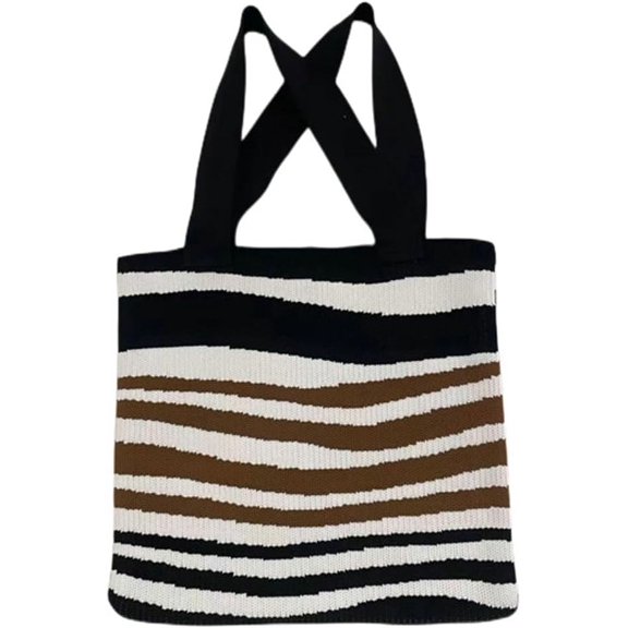 Kukuzhu Crochet Tote Bag for Women Small Cute Stripe Knitted Bag Colorful Pouch Aesthetic Knit Purse Hand Shoulder Bag