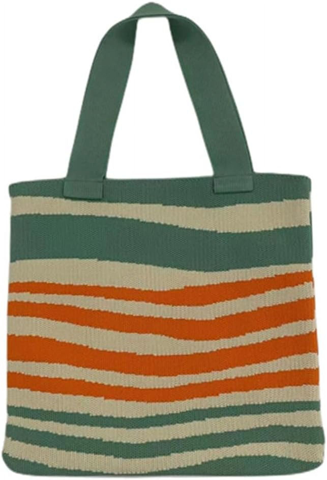 Kukuzhu Crochet Tote Bag for Women Small Cute Stripe Knitted Bag Colorful Pouch Aesthetic Knit Purse Hand Shoulder Bag