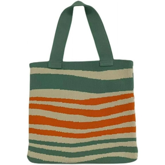 Kukuzhu Crochet Tote Bag for Women Small Cute Stripe Knitted Bag Colorful Pouch Aesthetic Knit Purse Hand Shoulder Bag