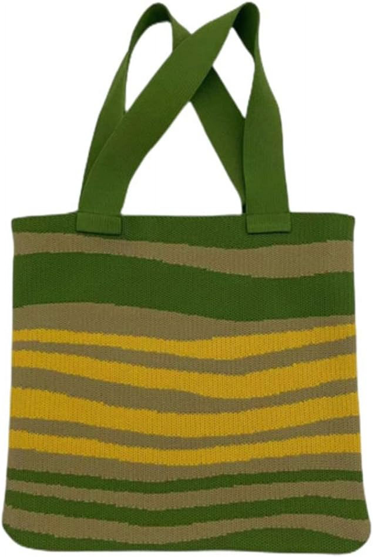 Kukuzhu Crochet Tote Bag for Women Small Cute Stripe Knitted Bag Colorful Pouch Aesthetic Knit Purse Hand Shoulder Bag