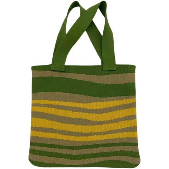 Kukuzhu Crochet Tote Bag for Women Small Cute Stripe Knitted Bag Colorful Pouch Aesthetic Knit Purse Hand Shoulder Bag