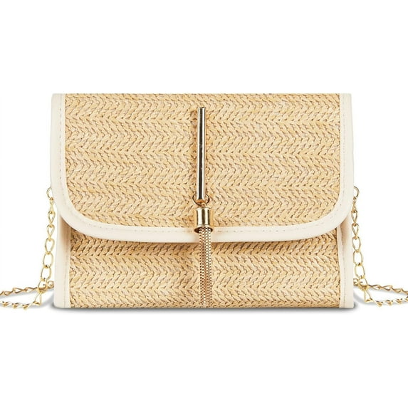 Kukuzhu Crossbody Bag for Women Small Straw Beach Shoulder Bag Stylish Woven Bags Travel Handbags
