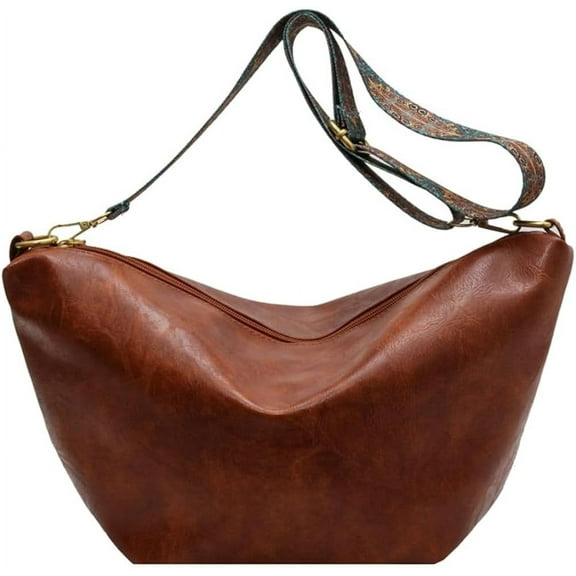 Kukuzhu Crossbody Bags for Women Trendy PU Leather Hobo Purses Large Shoulder Bags Handbags with Wide Shoulder Strap