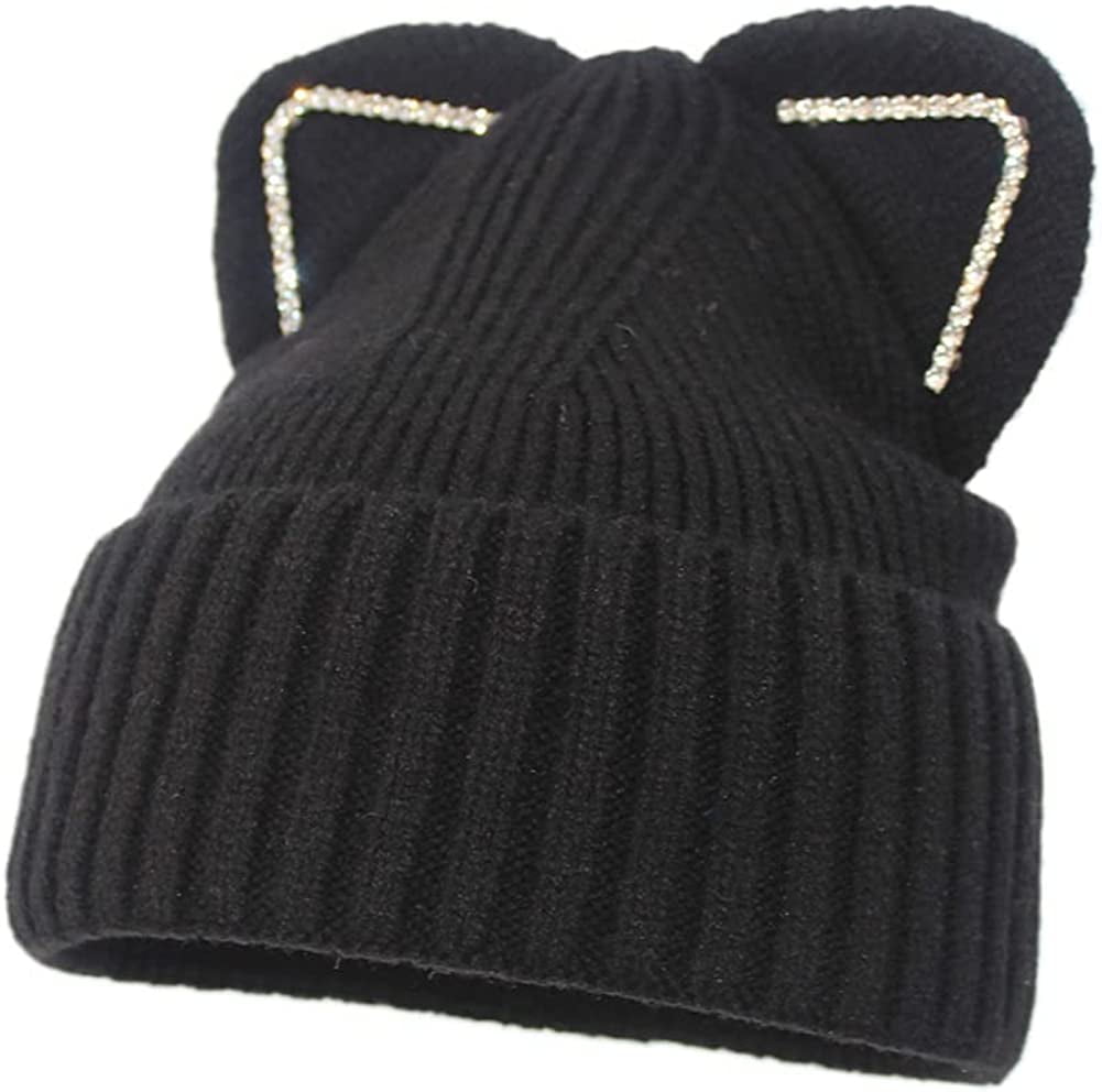 Glitter Cat Ear outlet w Rhinestones Beanie Hat