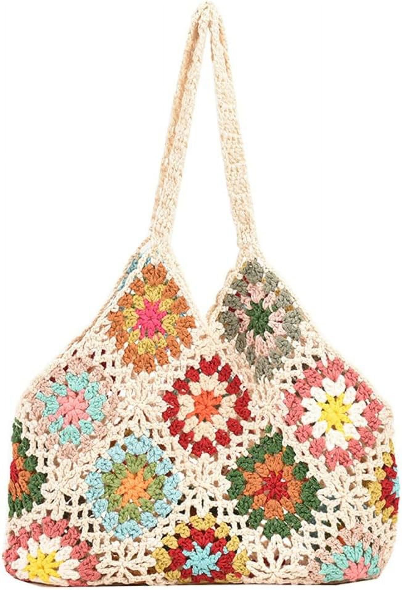 Kukuzhu Cute Floral Knitted Shoulder Bag Women Aesthetic Fairy Y2k Hobo Bag Crochet Small Hand Woven Beach Mesh Tote Purse