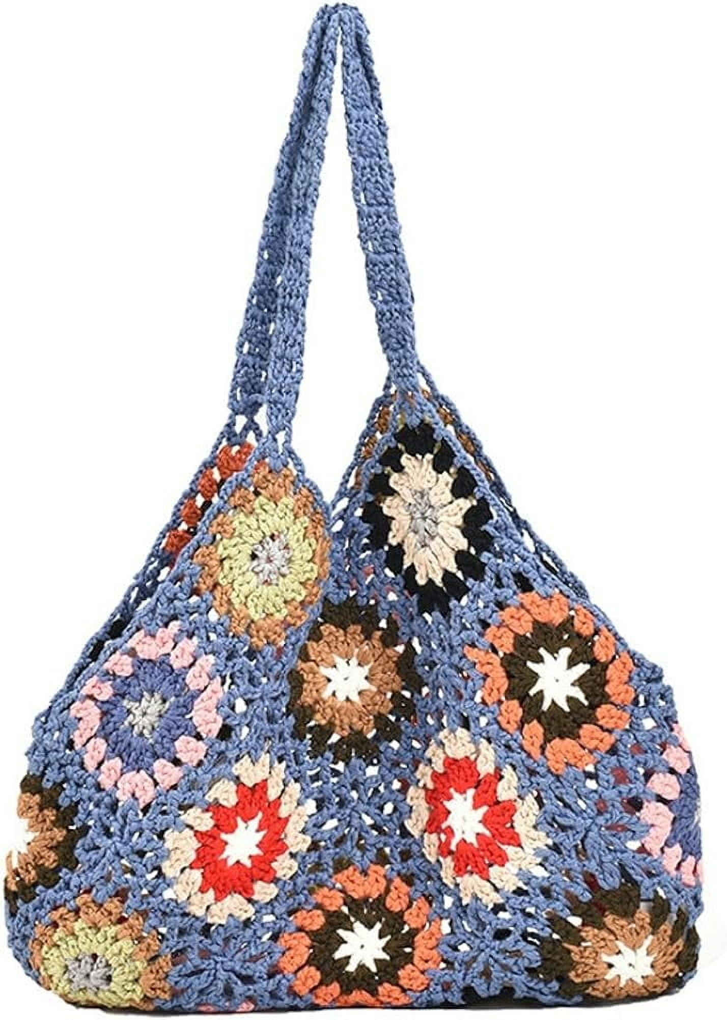 Kukuzhu Cute Floral Knitted Shoulder Bag Women Fairy Y2k Hobo Bag Crochet Small Hand Woven Beach Mesh Tote Purse