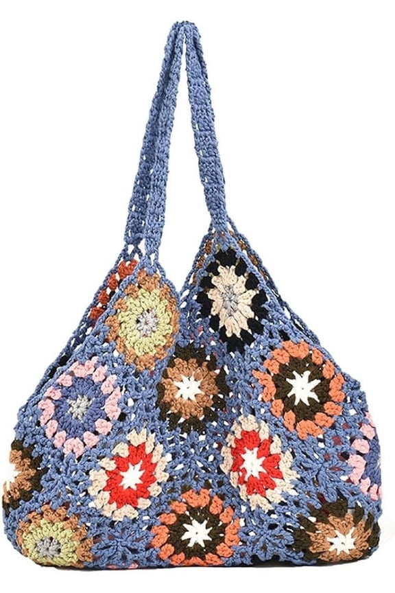 Cute Floral Knitted Shoulder Bag Women Fairy Y2k Hobo Bag Crochet Small Hand Woven Beach Mesh Tote Purse