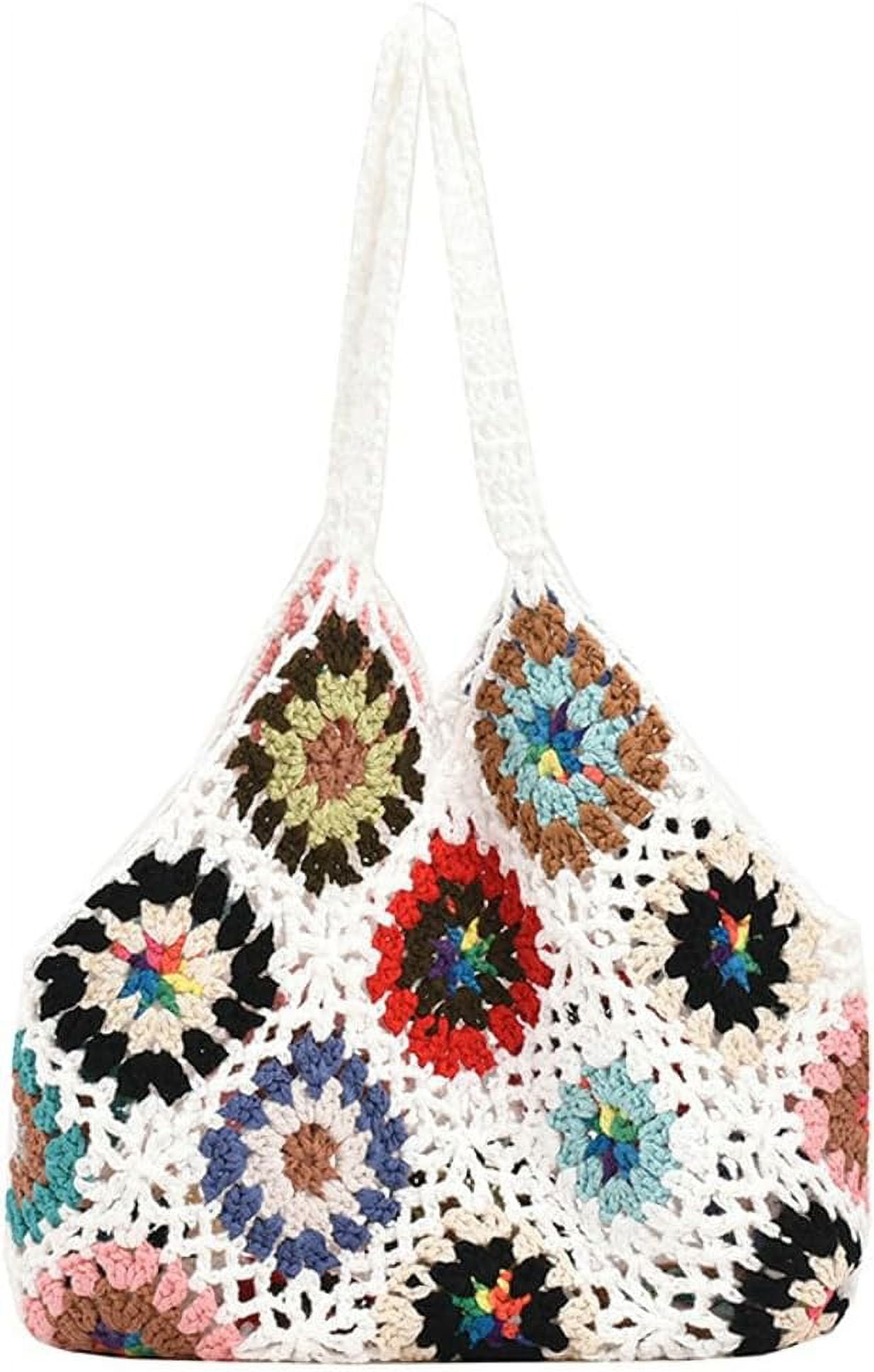 Kukuzhu Cute Floral Knitted Shoulder Bag Women Aesthetic Fairy Y2k Hobo Bag Crochet Small Hand Woven Beach Mesh Tote Purse