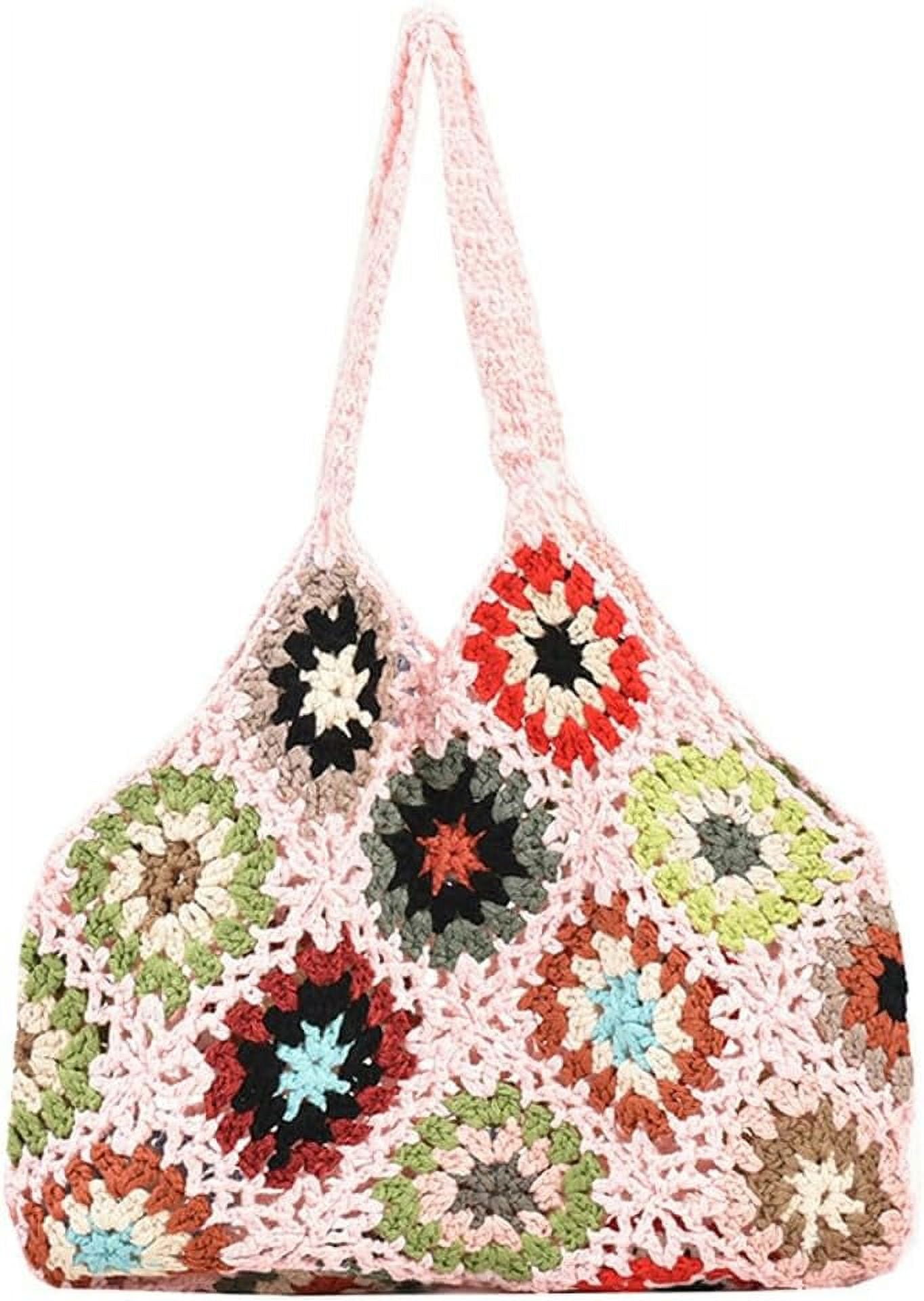 Kukuzhu Cute Floral Knitted Shoulder Bag Women Aesthetic Fairy Y2k Hobo Bag Crochet Small Hand Woven Beach Mesh Tote Purse