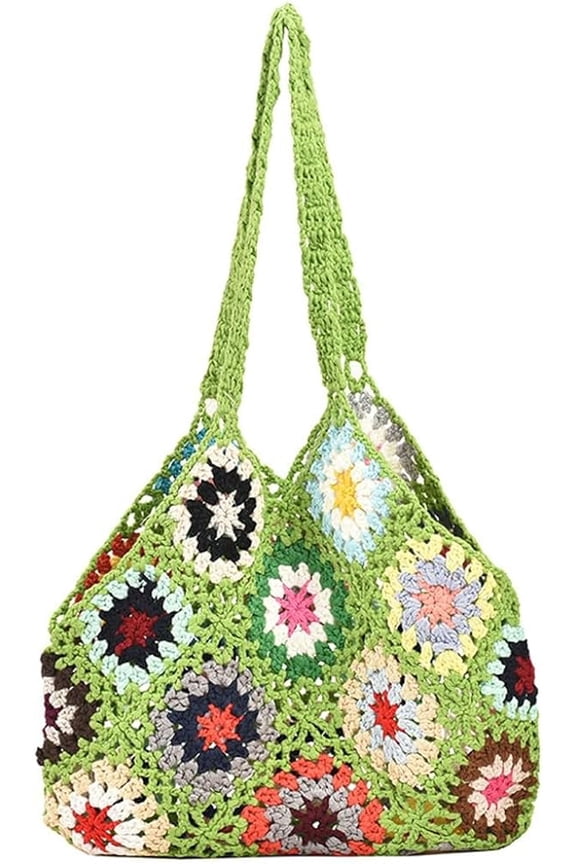 Cute Floral Knitted Shoulder Bag Women Fairy Y2k Hobo Bag Crochet Small Hand Woven Beach Mesh Tote Purse