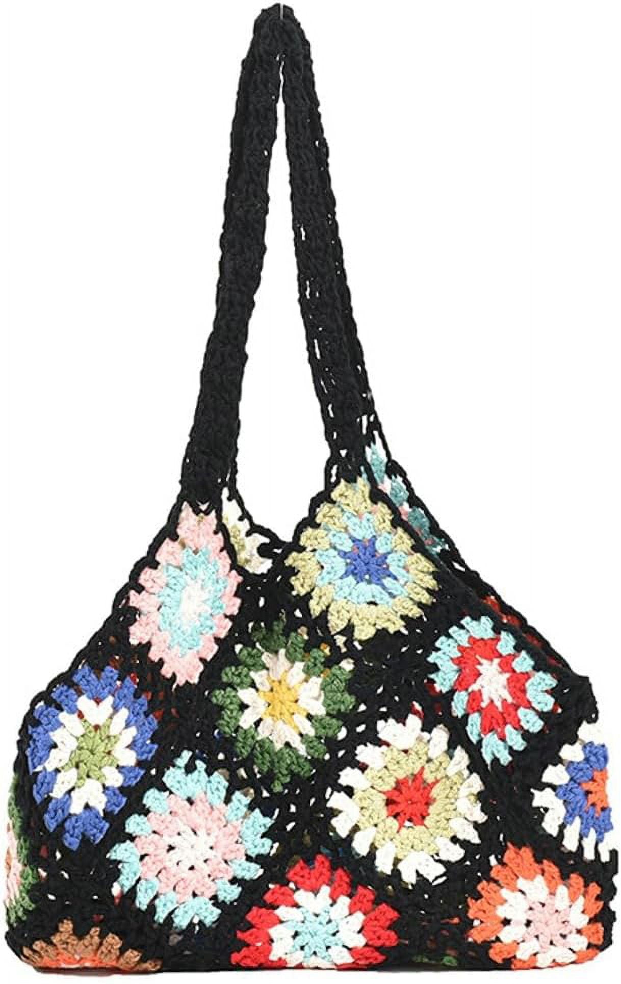 Kukuzhu Cute Floral Knitted Shoulder Bag Women Aesthetic Fairy Y2k Hobo Bag Crochet Small Hand Woven Beach Mesh Tote Purse