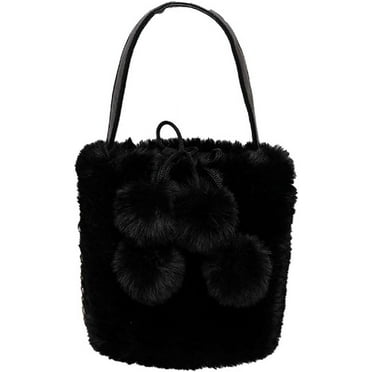 Kukuzhu Cute Pompom Bucket Bag Women Fluffy Hobo Crossbody Bag Purse Drawstring Plush Furry Shoulder Bag Winter Autumn