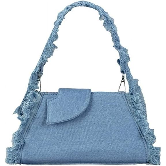 Kukuzhu Denim Canvas Tote Bag for Women Retro Purse Handbag with Tassel Fashion Clutch Shoulder Bag Travel Hobo Bag