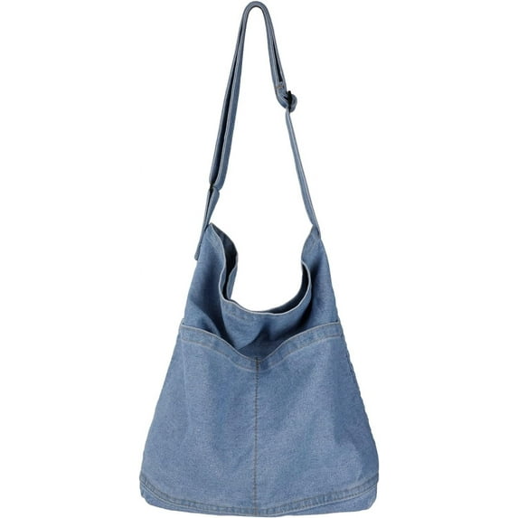 Kukuzhu Denim Shoulder Bag Casual Tote Bag Large Hobo Handbag Jean Purse for Women