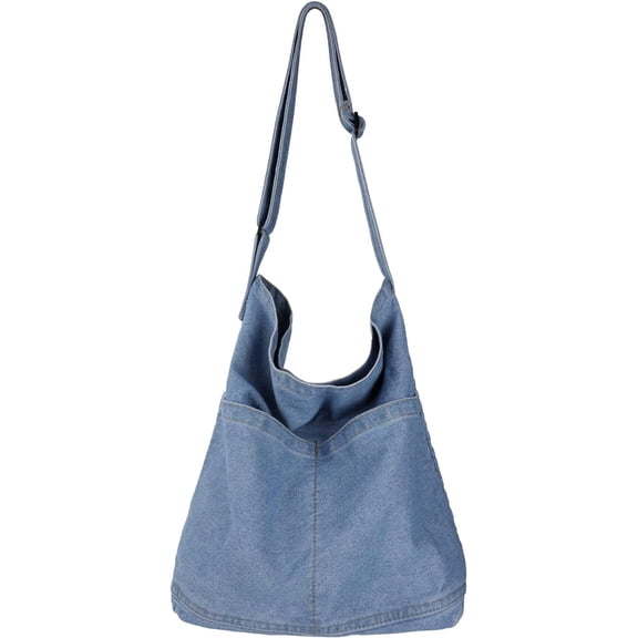 Kukuzhu Denim Shoulder Bag Casual Tote Bag Large Hobo Handbag Jean Purse for Women