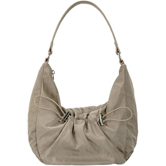 Kukuzhu Drawstring Shoulder Bag for Women Nylon Pleated Tote Bag Large Hobo Bag Retro Clutch Handbag for Beach Travel