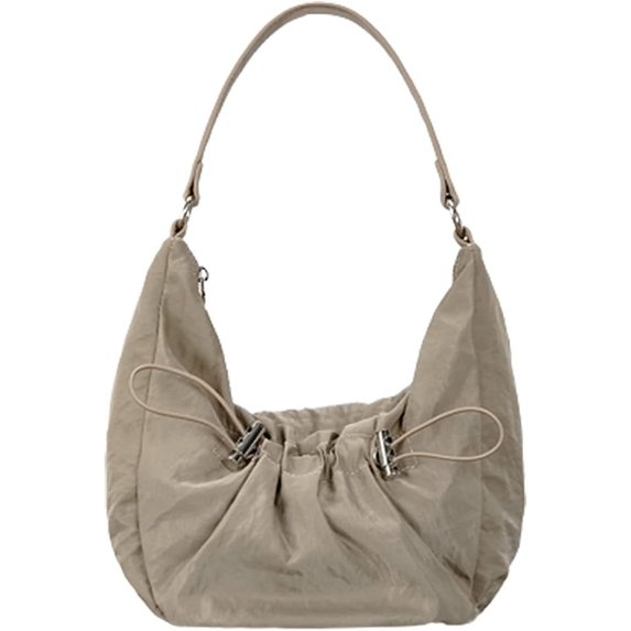 Kukuzhu Drawstring Shoulder Bag for Women Nylon Pleated Tote Bag Large Hobo Bag Retro Clutch Handbag for Beach Travel