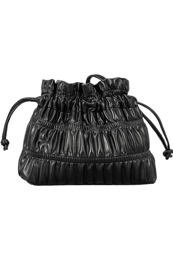 Drawstring Shoulder Bag for Women Soft Leather Tote Bag Large Pleated Hobo Bag Retro Clutch Handbag Beach Travel Clutch