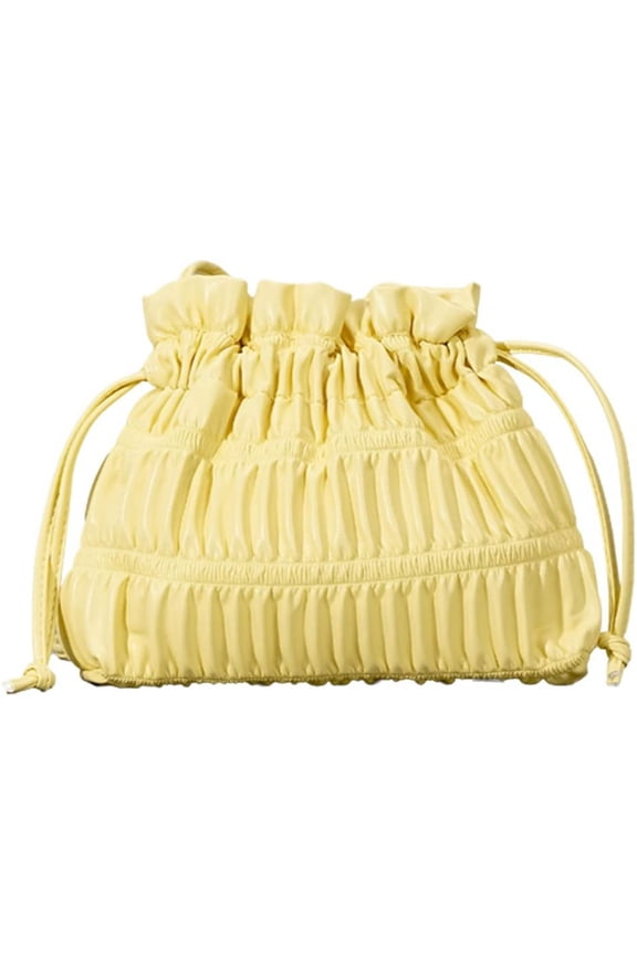 Drawstring Shoulder Bag for Women Soft Leather Tote Bag Large Pleated Hobo Bag Retro Clutch Handbag Beach Travel Clutch