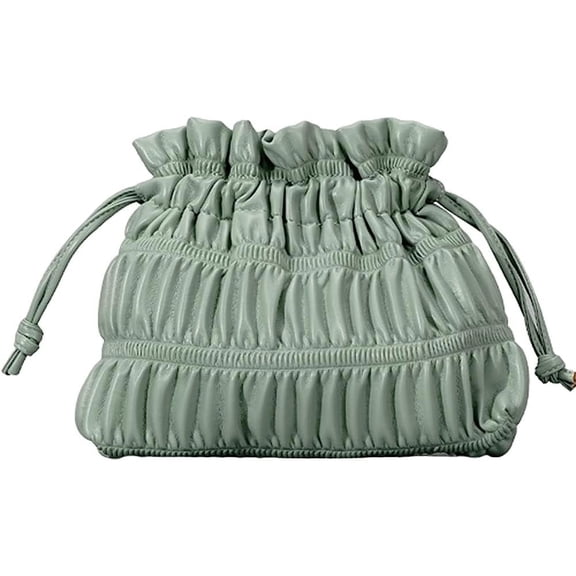 Kukuzhu Drawstring Shoulder Bag for Women Soft Leather Tote Bag Large Pleated Hobo Bag Retro Clutch Handbag Beach Travel Clutch