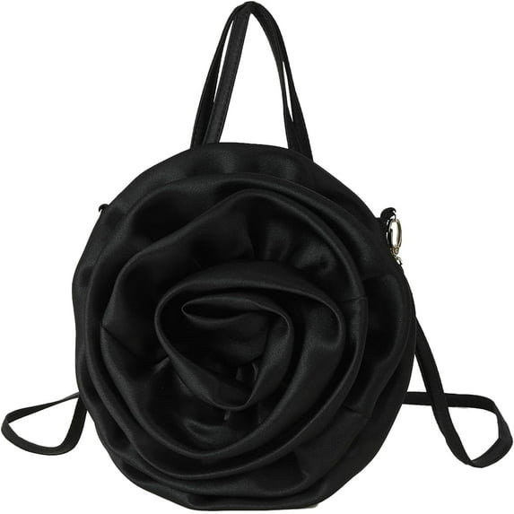 Kukuzhu Evening Bag Women Formal Satin Rose Handbag Floral Clutch Purse Flower Petal Wedding Prom Party Bride Bag with Handle