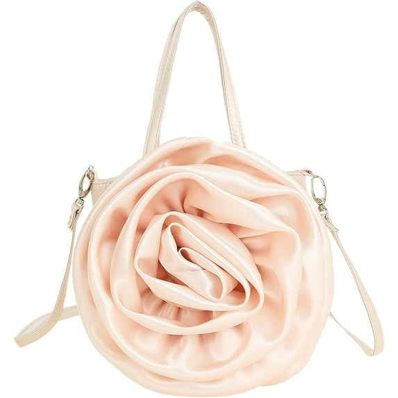 Kukuzhu Evening Bag Women Formal Satin Rose Handbag Floral Clutch Purse Flower Petal Wedding Prom Party Bride Bag with Handle
