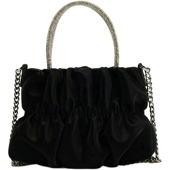 Kukuzhu Evening Bag for Women Mini Rhinestone Crossbody Bag Pleated Clutch Tote Bag Sparkly Chain Shoulder Bag Cloud Evening Bag