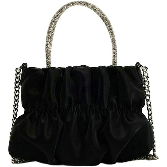 Kukuzhu Evening Bag for Women Mini Rhinestone Crossbody Bag Pleated Clutch Tote Bag Sparkly Chain Shoulder Bag Cloud Evening Bag