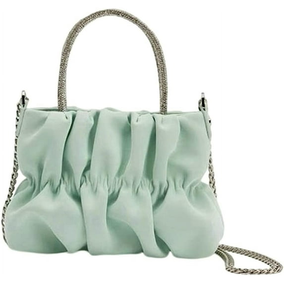 Kukuzhu Evening Bag for Women Mini Rhinestone Crossbody Bag Pleated Clutch Tote Bag Sparkly Chain Shoulder Bag Cloud Evening Bag