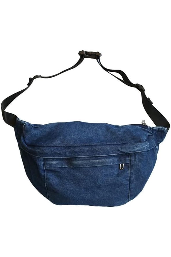 Fairy Grunge Denim Fanny Pack Japanese Harajuku Waist Bag Causal Belt Bag Emo Alt Crossbody Bag with Strap (Light Blue,One size)