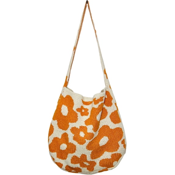 Kukuzhu Fairy Grunge Knitted Shoulder Bag Y2K Fairycore Tote Bag Floral Hobo Bag Crossbody Bag Alt Purse Accessories