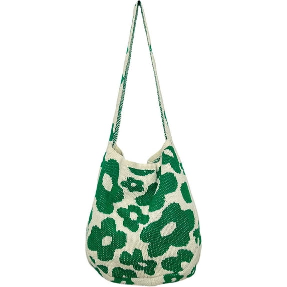 Kukuzhu Fairy Grunge Knitted Shoulder Bag Y2K Fairycore Tote Bag Floral Hobo Bag Crossbody Bag Alt Purse Accessories