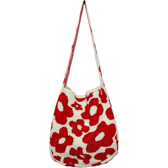 Kukuzhu Fairy Grunge Knitted Shoulder Bag Y2K Fairycore Tote Bag Floral Hobo Bag Crossbody Bag Alt Purse Accessories