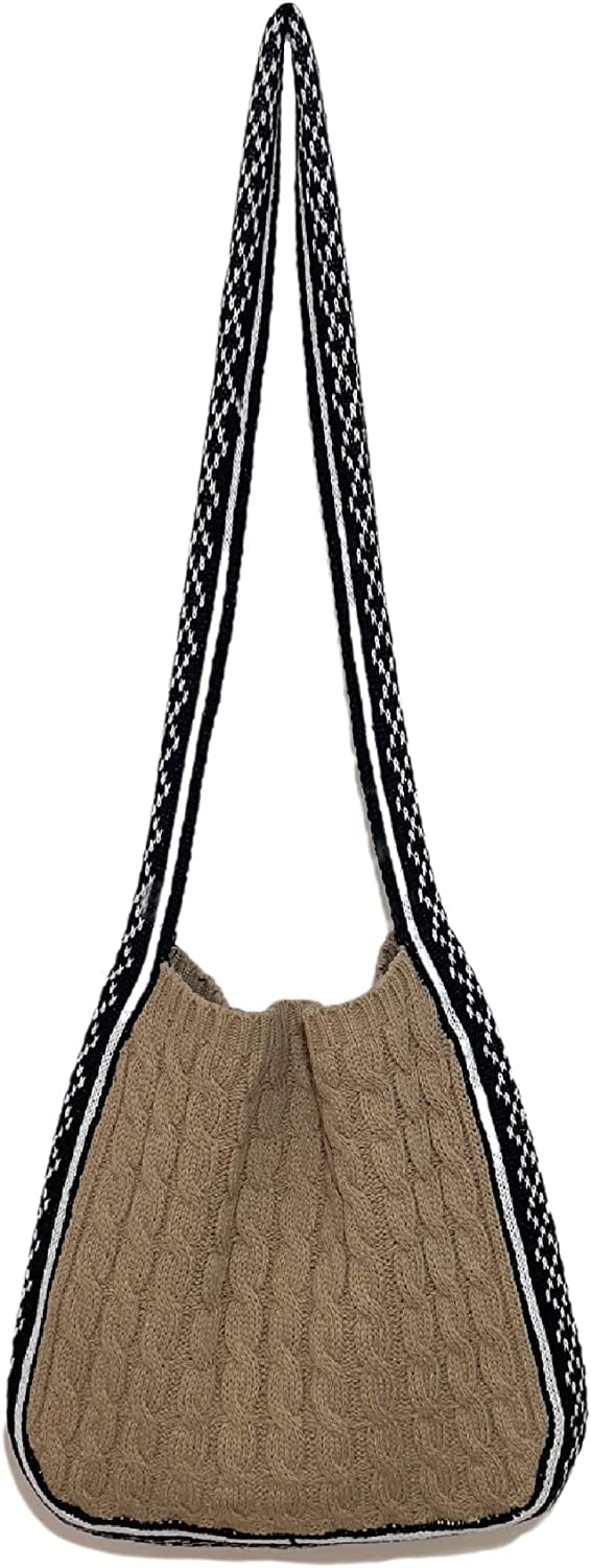 Kukuzhu Fairy Grunge Knitted Shoulder Bags Y2K Fairycore Tote Bag Crochet Hobo Crossbody Bag Indie Purse Accessories