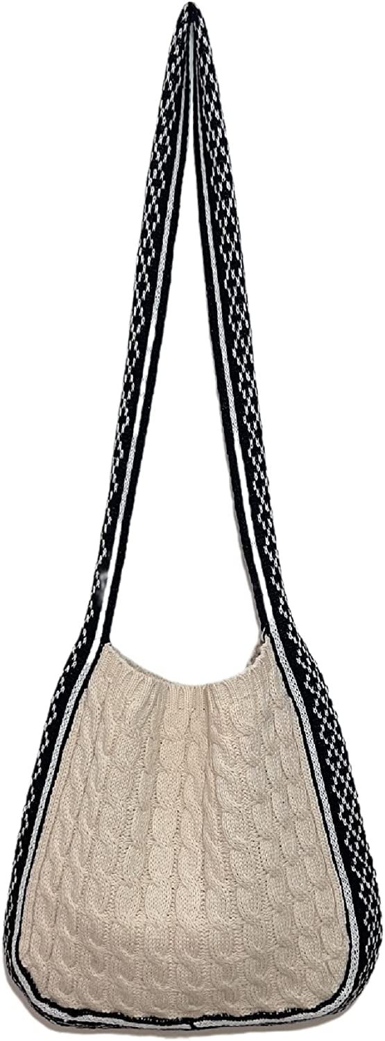 Kukuzhu Fairy Grunge Knitted Shoulder Bags Y2K Fairycore Tote Bag Crochet Hobo Crossbody Bag Indie Purse Accessories
