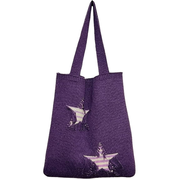 Kukuzhu Fairy Grunge Tote Bag Y2K Fairycore Crochet Hobo Bag Ripped Star Knitted Shoulder Bag Cottagecore Emo Accessories