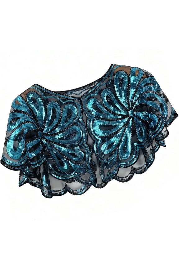 Floral Beaded Mesh Shawl Feature Sequins Capelet Lightweight Polyester Elegant Scarf For Weddings Evening Parties