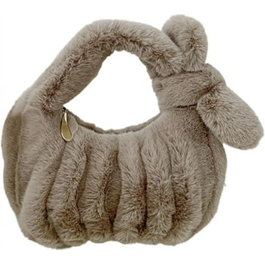 Kukuzhu Fluffy Hobo Bag for Women Plush Shoulder Small Dumpling Purse Soft Furry Handbag Pleated Cloud Totes Satchels