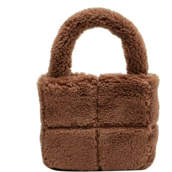 Kukuzhu Fluffy Sherpa Mini Tote Bag for Women Girls Kawaii Purse Cute Tote Bag Aesthetic Soft Plush Handbag with Top Handle