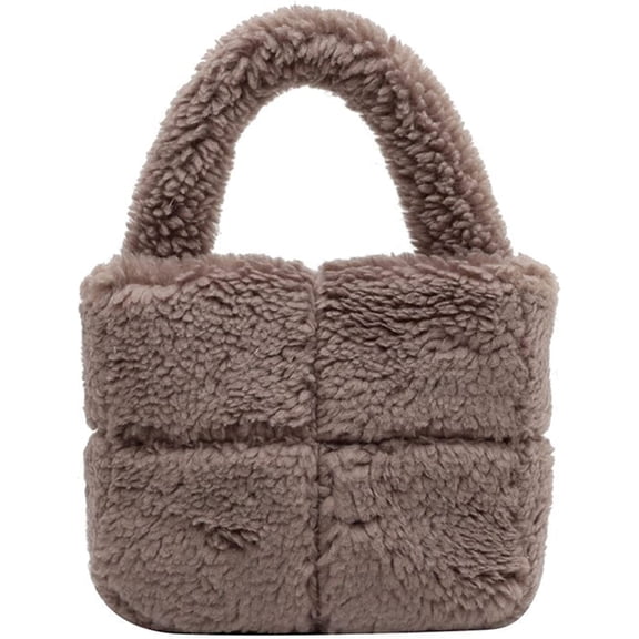 Kukuzhu Fluffy Sherpa Mini Tote Bag for Women Girls Kawaii Purse Cute Tote Bag Aesthetic Soft Plush Handbag with Top Handle