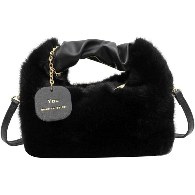 Black fluffy purse hotsell