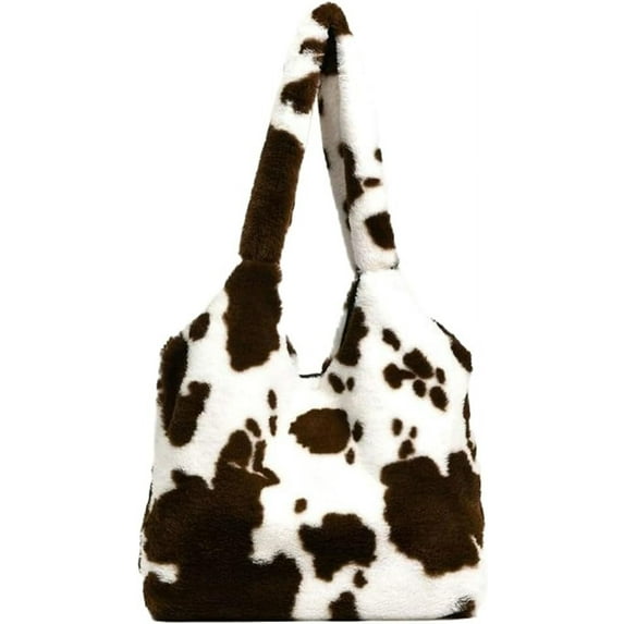 Kukuzhu Fuzzy Shoulder Bag for Women Plush Hobo Bag Tote Handbag Soft Fluffy Handbag Purse Top Handle Bag Animal Pattern Satchels